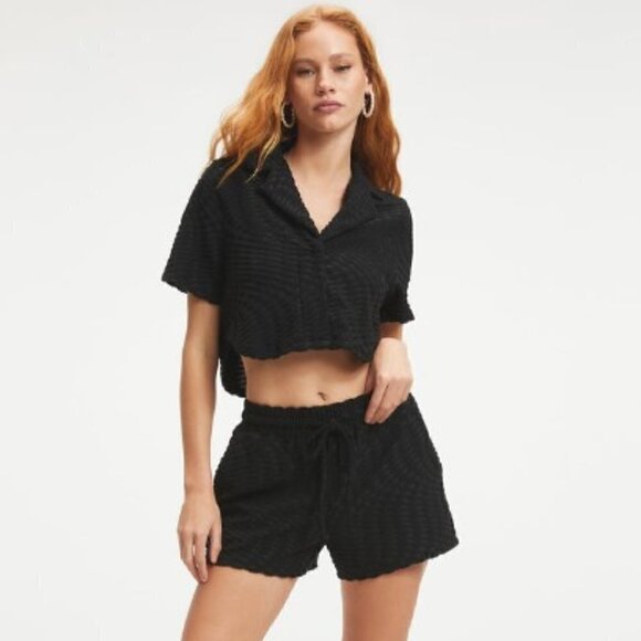 Good American Tops - NWT Good American Jacquard Terry Crop Shirt/Coverup Black XSmall Good Amer sz 0